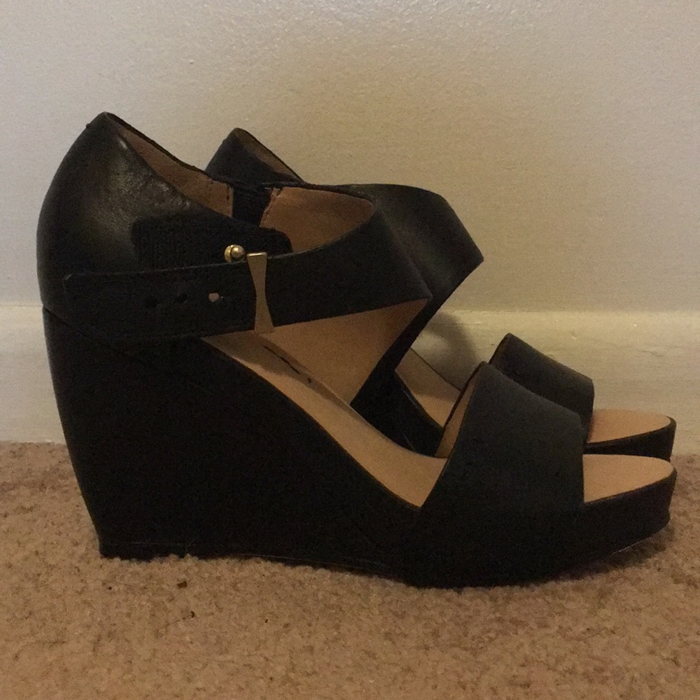 Naked Feet Black Wedge Heels size 8